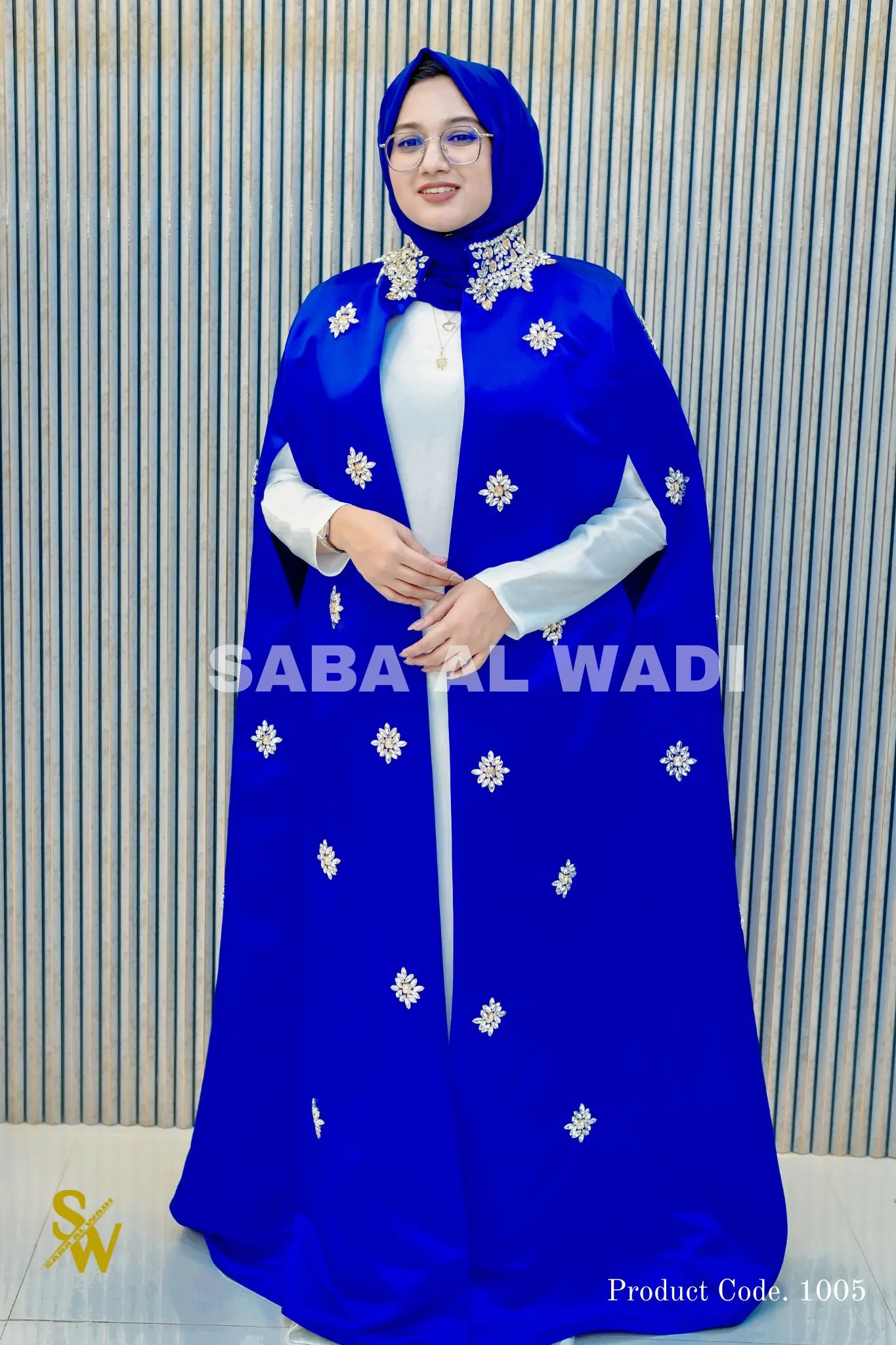 The Nuria Bridel Royal Blue Embellished Cape Abaya image 2