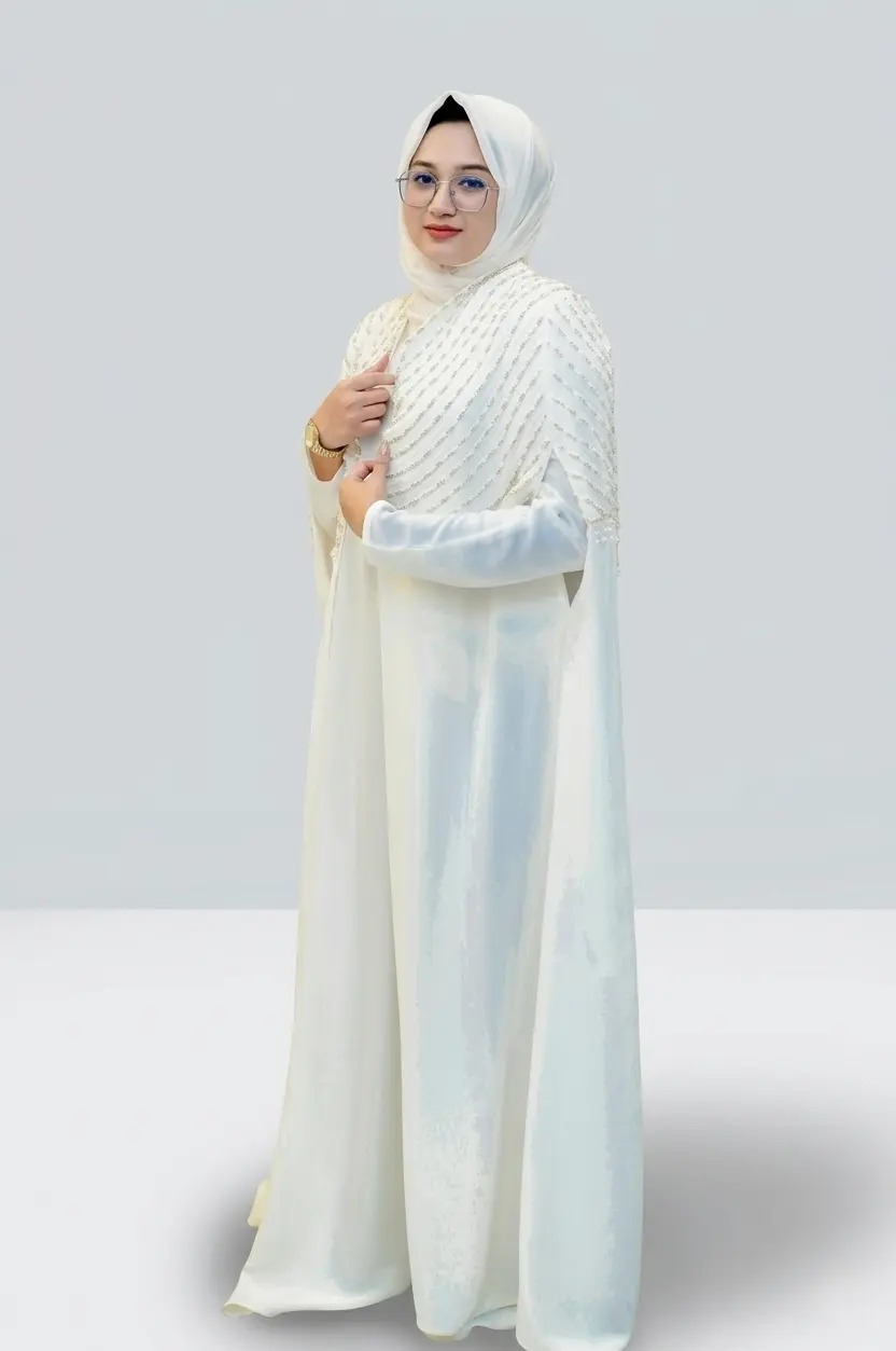White Nida BTN work Abaya.