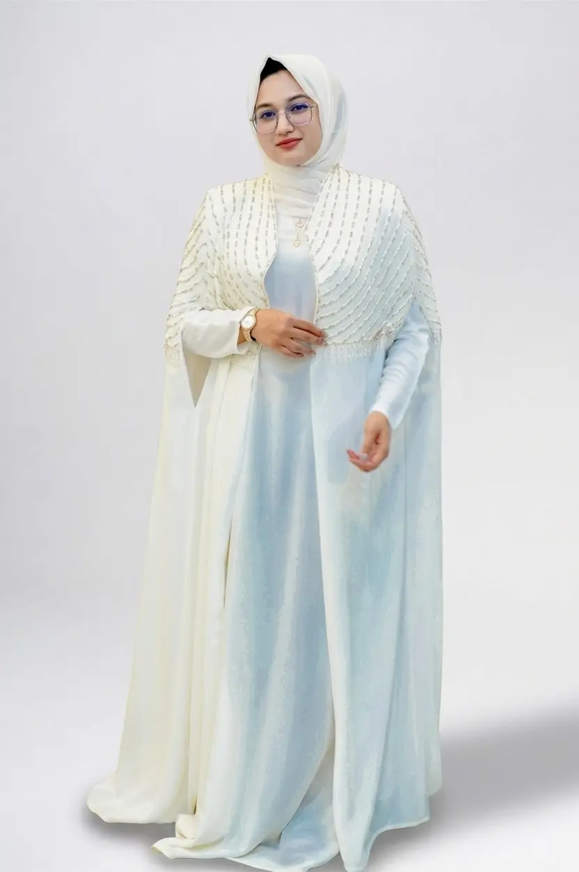 White Nida BTN work Abaya.
