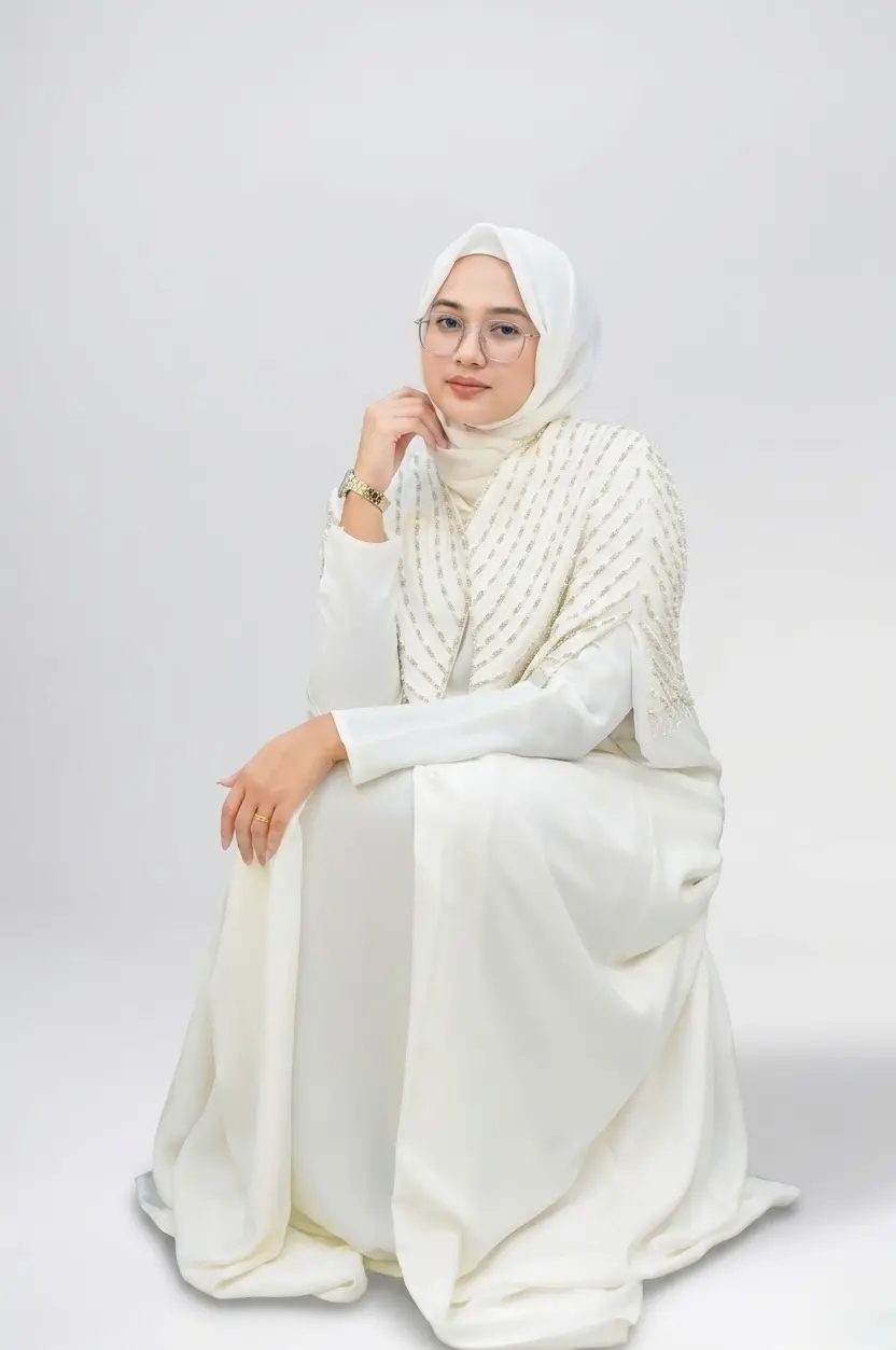 White Nida BTN work Abaya.