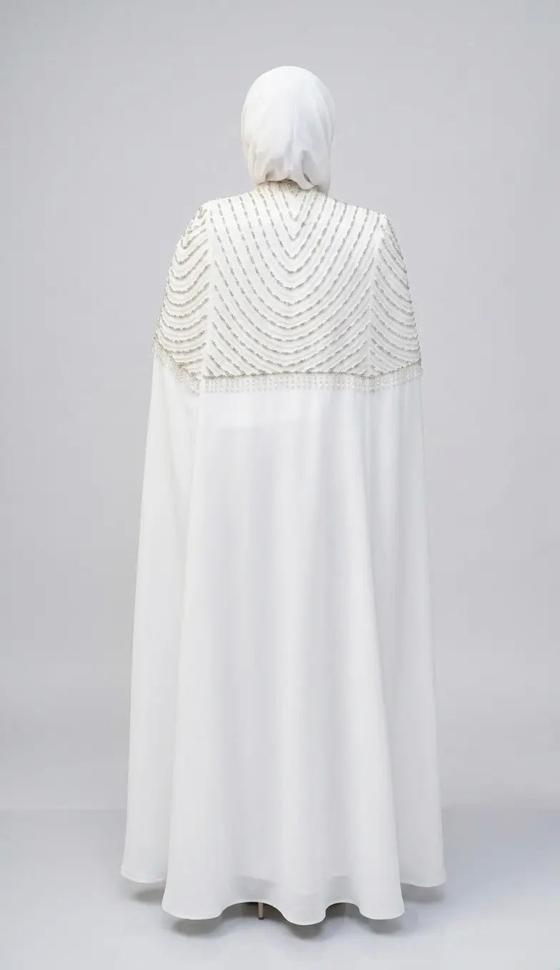 White Nida BTN work Abaya.